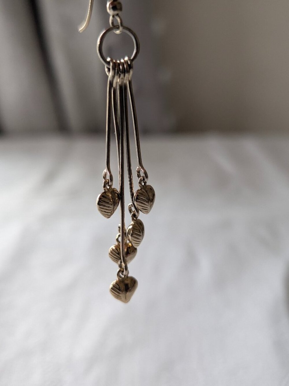 Vintage Gold Toned Dangle Drop Sticks Heart Earrings
